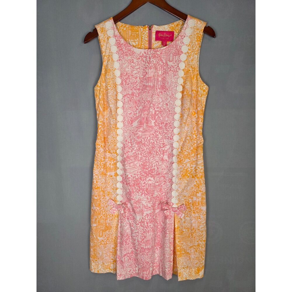 Lilly Pulitzer Jubilee Cotton Shift Sundress Colorblock Orange and Pink Size 10